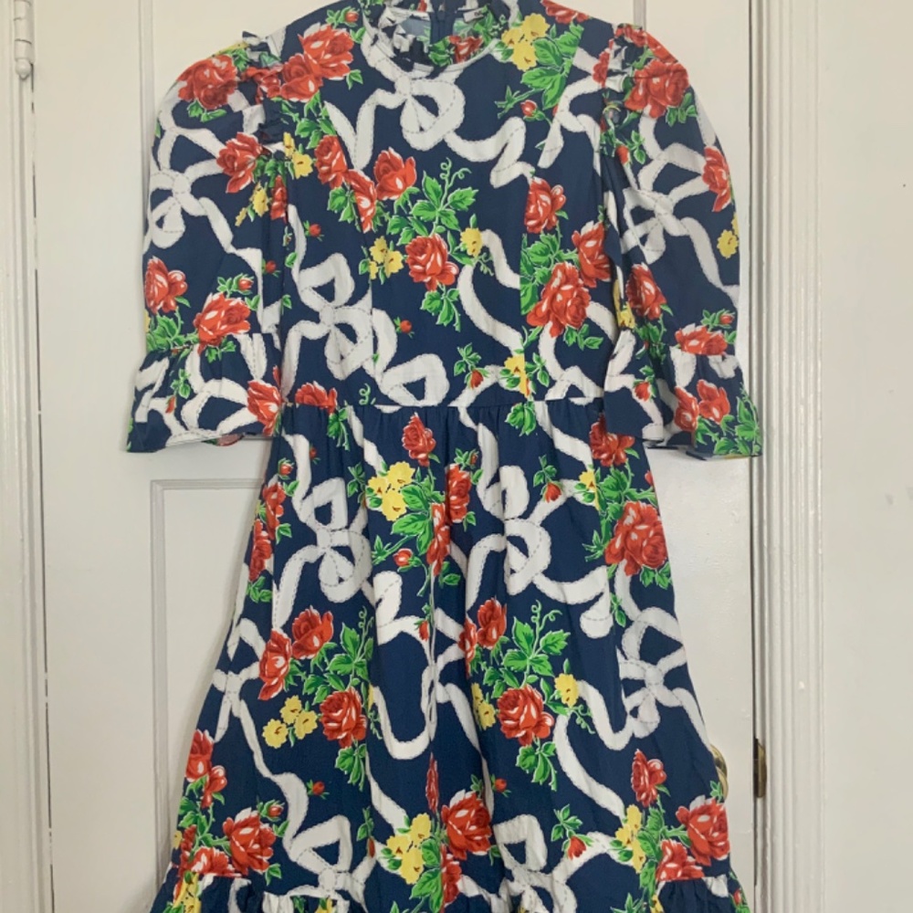 BATSHEVA blue rose floral spring prairie dress - Picture 2 of 9